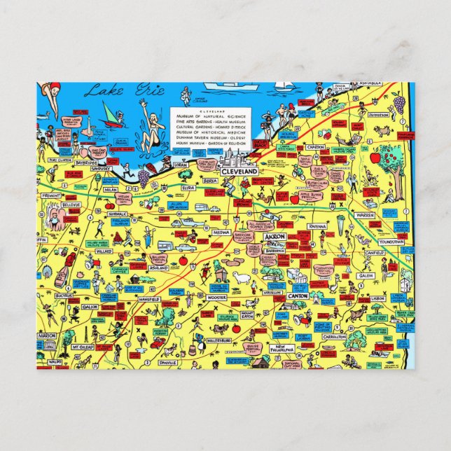 Retro 1966 Cleveland, tarjeta postal del mapa de O (Anverso)