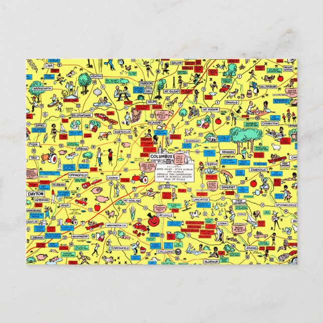 Retro 1966 Colón, postal del mapa de Ohio (Anverso)