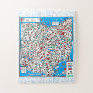 Retro 1966 Mapa de Ohio rompecabezas 11"x14" 30 pc