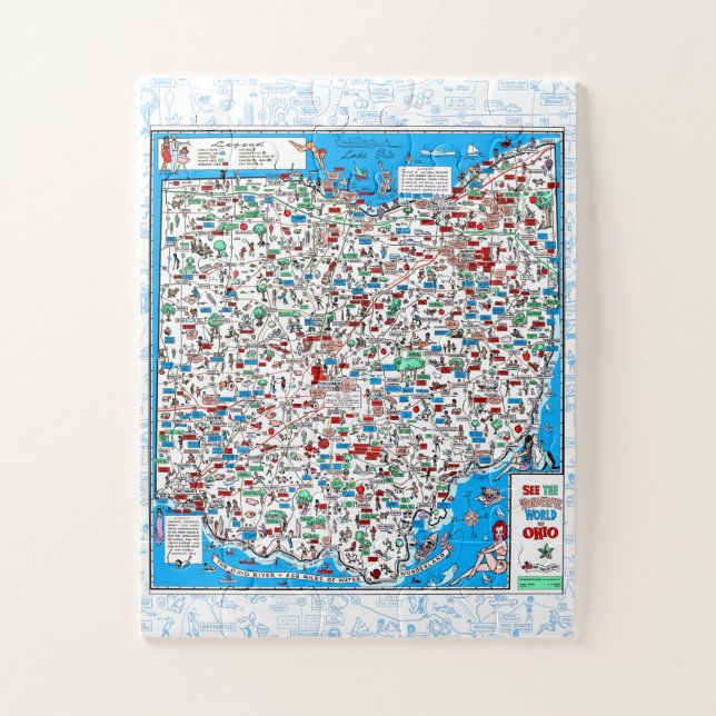 Retro 1966 Mapa de Ohio rompecabezas 11"x14" 30 pc (Vertical)