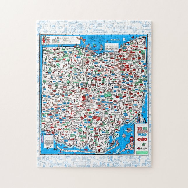 Retro 1966 Mapa Ohio rompecabezas 11"x14" 252 pcs (Vertical)