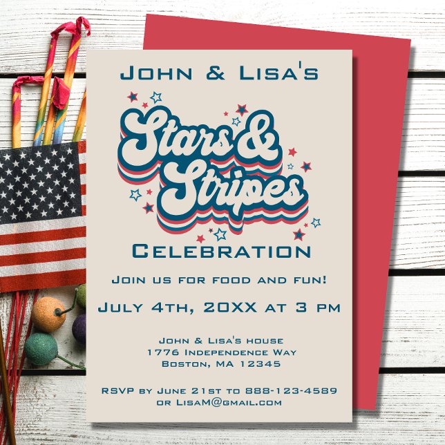 Retro 4 de Julio Invitación de fiesta (Celebrate the 4th with this retro party invitation. )
