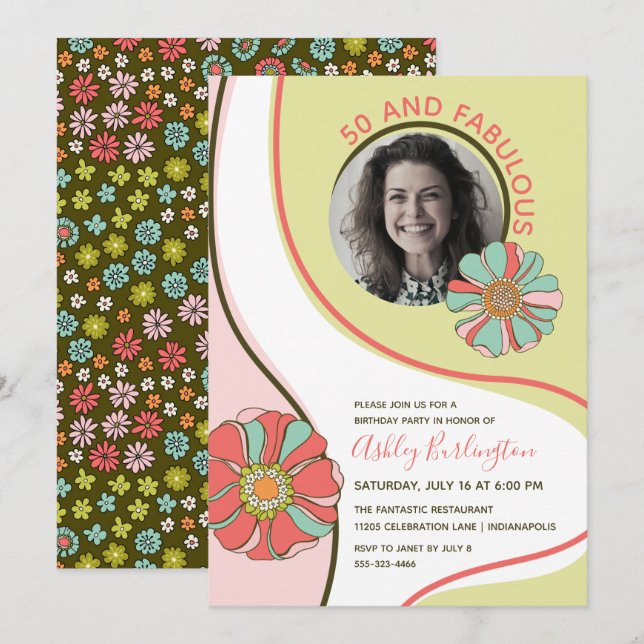 Retro 50 y fabulosa Invitación a la fotografía flo (Anverso / Reverso)