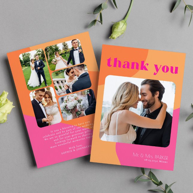 Retro 6 fotos naranja boda rosa tarjeta de agradec (Subido por el creador)