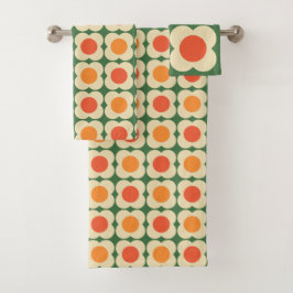 Retro 70s Scandi Flowers -Mid mod- Orange on Green