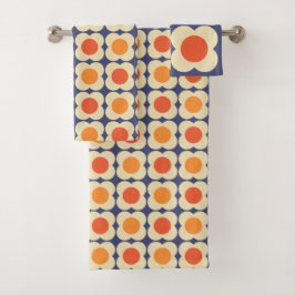 Retro 70s Scandi Flowers - Orange on Navy Blue