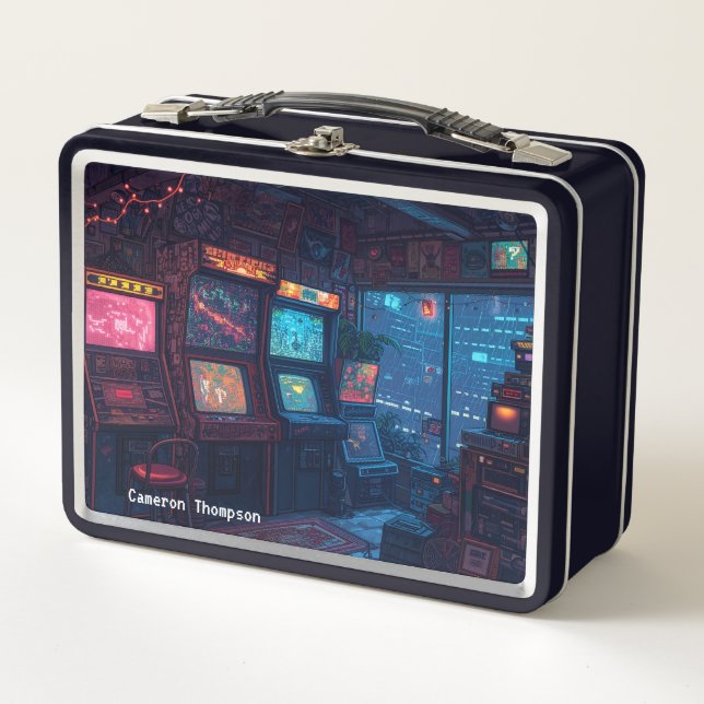 Retro 90's 80 Vieja arcade Tin Lunch Box (Anverso)