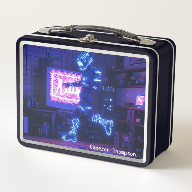 Retro 90's 80s Viejo Robot Art Tin Lunch Box (Anverso)