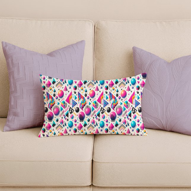 Retro 90s Memphis Geométrico Neon Audaz Almohada L (Retro 90s Memphis Geometric Neon Bold Lumbar Pillow)