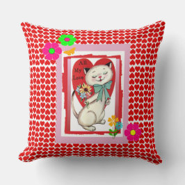 Retro "All My Love" Valentine Kitty Cojín decorati