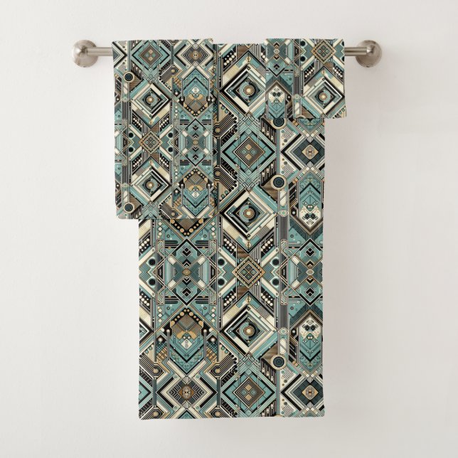 Retro Aqua Diamond Mid Century Modern Towel Set (In situ)
