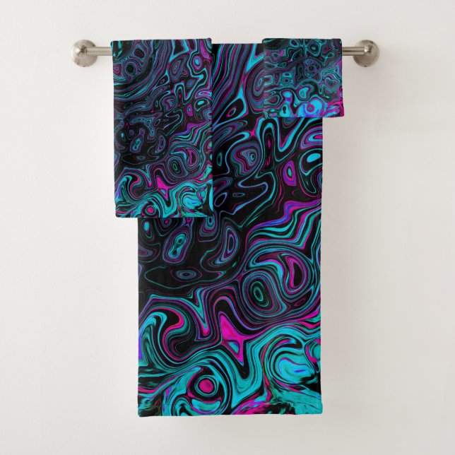 Retro Aqua Magenta y Black Abstract Swirl (In situ)