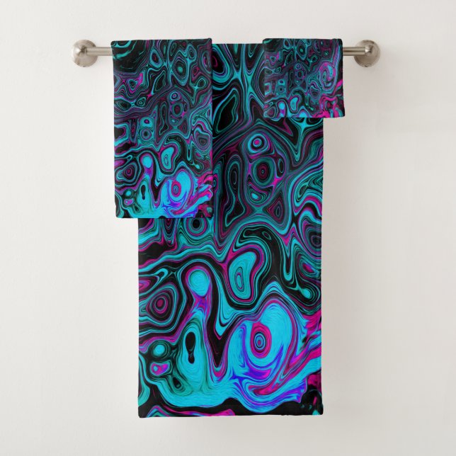 Retro Aqua Magenta y Black Abstract Swirl (In situ)