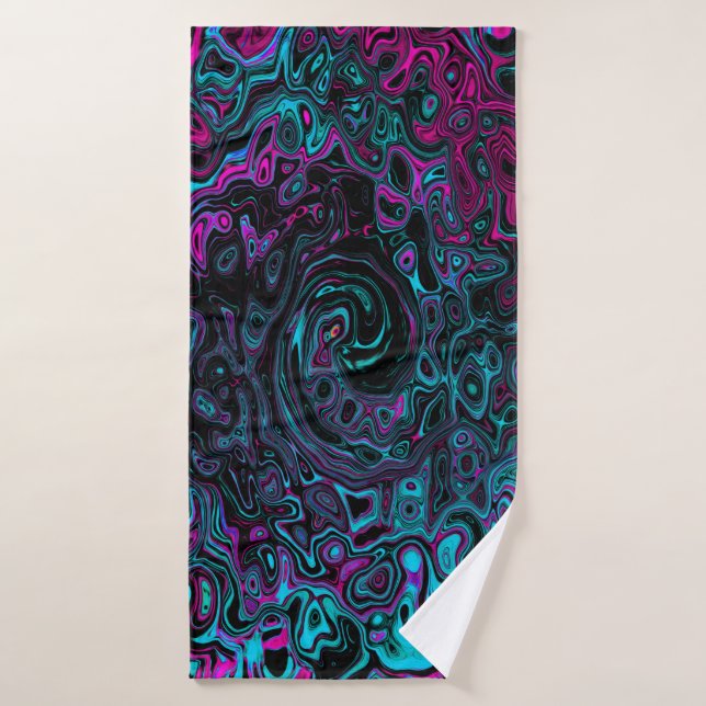 Retro Aqua Magenta y Black Abstract Swirl (Toalla de baño)