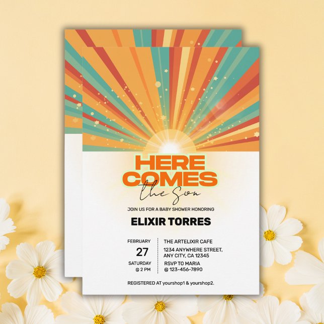 Retro Aquí Viene La Invitación De Baby Shower Del  (Subido por el creador)