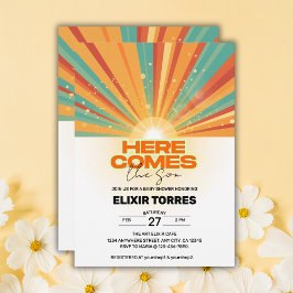 Retro Aquí Viene La Invitación De Baby Shower Del 