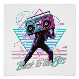 Retro azul y rosa de vuelta al Poster de los años 