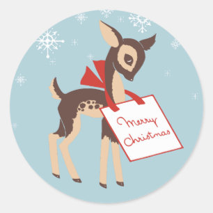 Retro Baby Reindeer   Pegatina de Navidad
