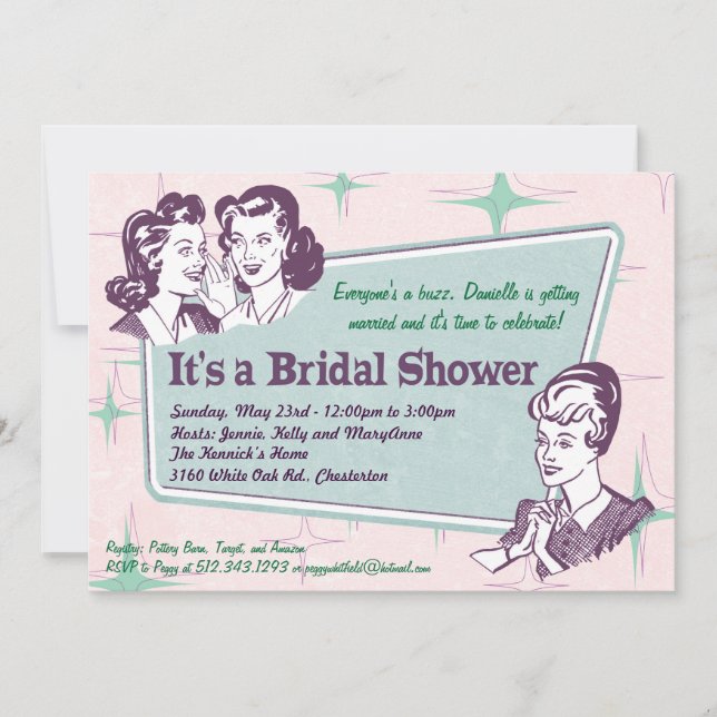 Retro Beehive Hairdo - Invitación a la ducha nupci (Anverso)