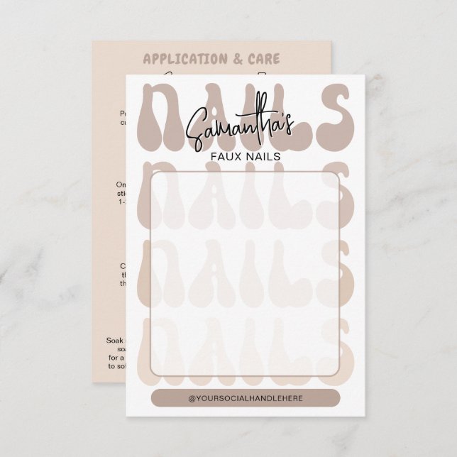 Retro Beige Acrylic Nails Care Guide Display Cards (Anverso / Reverso)