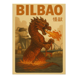 Retro Bilbao Travel Poster - Spanish Kaiju Monster