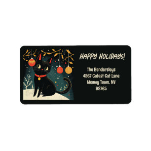 Retro Black Cat Fun Holiday Etiqueta de dirección
