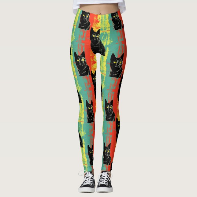 Retro Black Cat Pattern Leggings (Anverso)