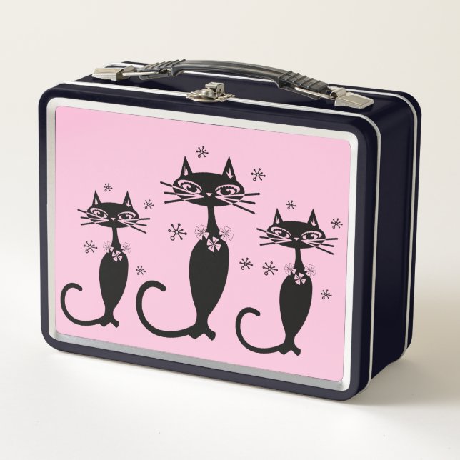 RETRO BLACK CAT PINK LUNCHBOXES METALIZADO (Anverso)