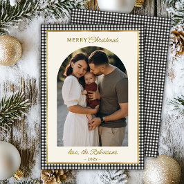 Retro Black Gold Plaid Arch Foto Feliz Navidad