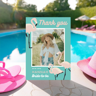 Retro Blue Flamingo Bridal Shower Gracias tarjeta