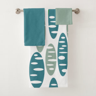 Retro Blue Holey Ovals Bath Toalla Set