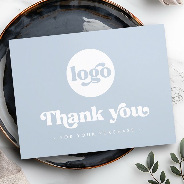 Retro boho add logo polvoriento azul tarjeta de ag (Retro boho add logo dusty blue thank you card)