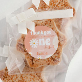 Retro Boho Daisy 1er Pegatina de cumpleaños