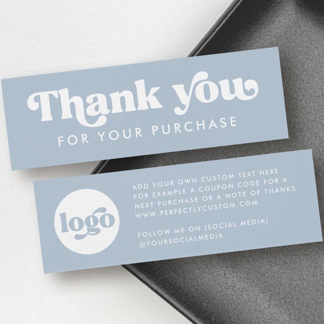 Retro boho logo polvoriento azul gracias insertar  (Retro boho logo dusty blue thank you insert card)