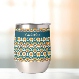 Retro Boho Naranja Blue Sun Circle Pattern