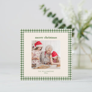 Retro Bold Verde Gingham Simple Feliz Navidad