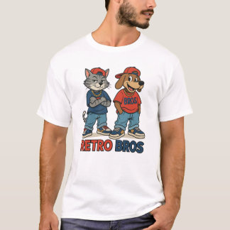 Retro Bros – Camiseta básica para hombre al estilo
