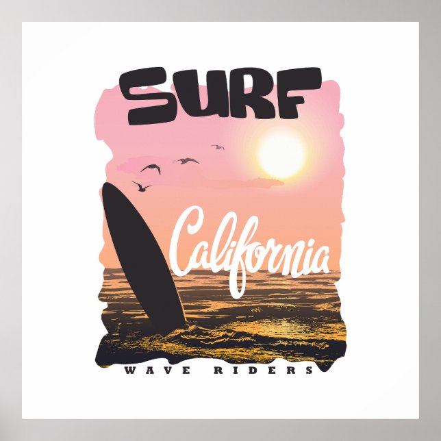 Retro California Surf Sunset & Waves Arte Gráfico (Frente)