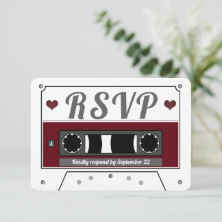 Retro Cassette Cinta Wine Red Wedding Tarjeta RSVP
