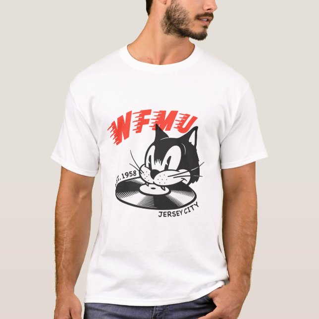 Retro cat DJ spinning vinyl records de camisetas (Anverso)