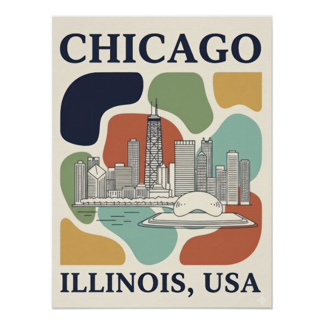 Retro Chicago Skyline Travel Poster - Mid-Century (Anverso)