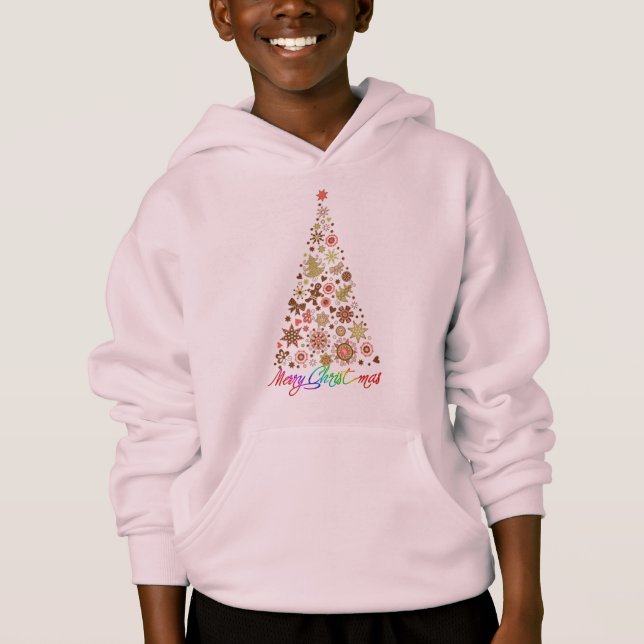 Retro Christmas Tree Basic Hooded Sweatshirt (Anverso)