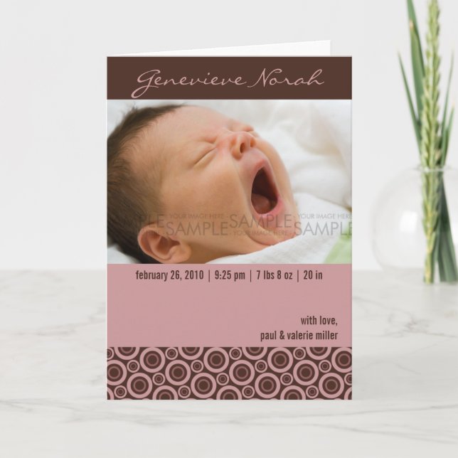 Retro Círculos Rosy Brown ・ Invitación del bebé (Anverso)