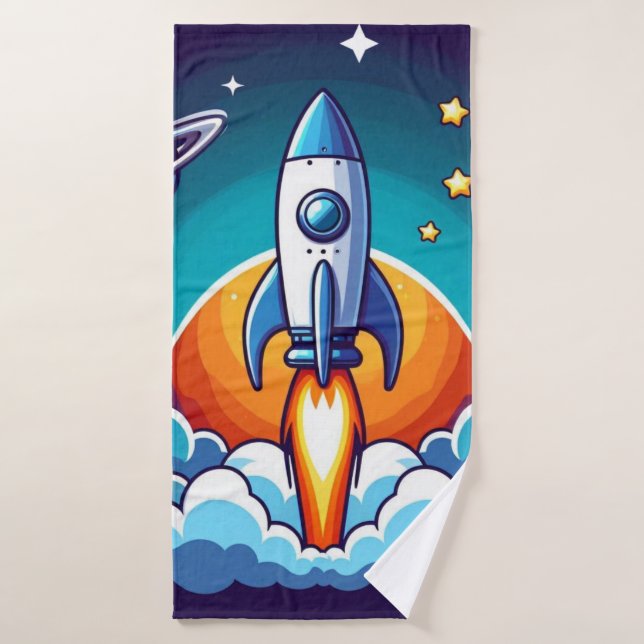 Retro, cohete espacial exterior (Toalla de baño)