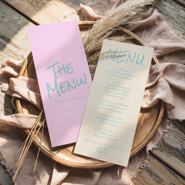 Retro Colorful Hand Written Pastel Wedding Menu  (Subido por el creador)