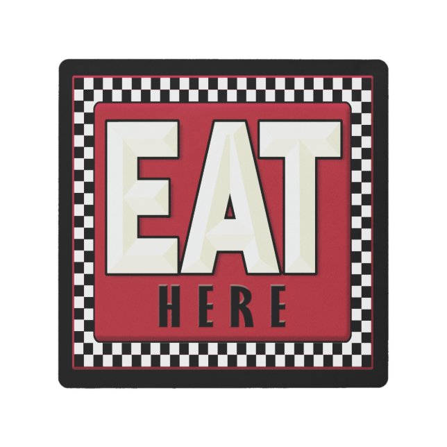 Retro - Comida Vintage AQUÍ Rótulo Arte Metalizado (Anverso)