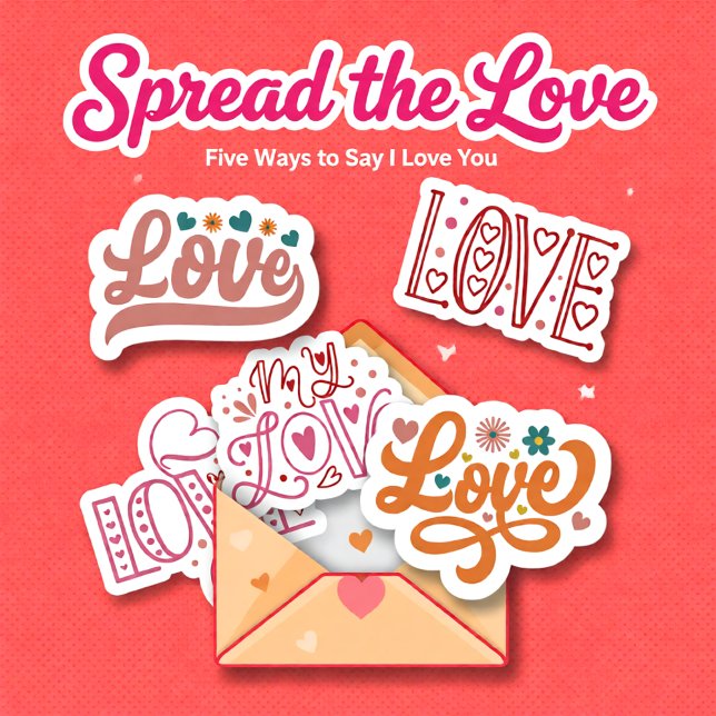 Retro conjunto de 5 pegatinas de letras de amor (Retro Love Lettering Valentine Sticker)