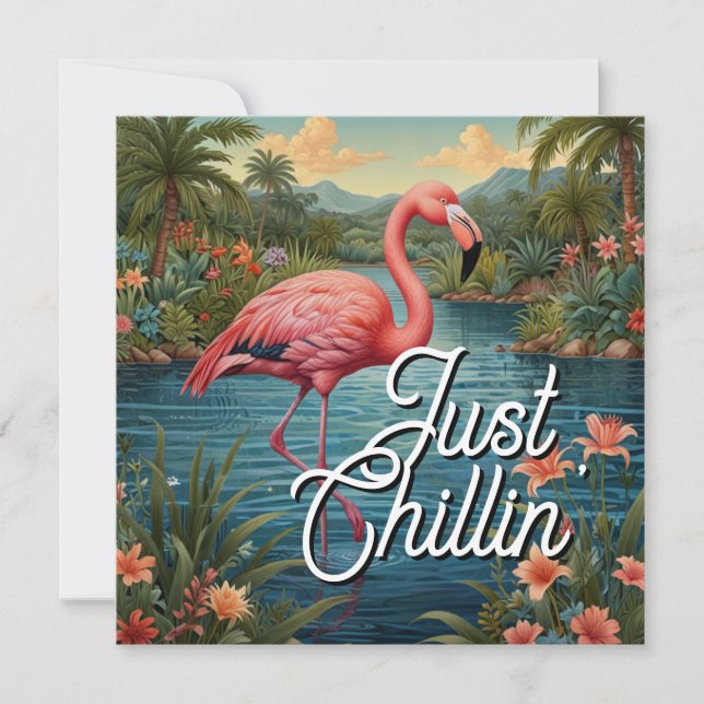 Retro cute pink flamingo tropical paradise   (Anverso)