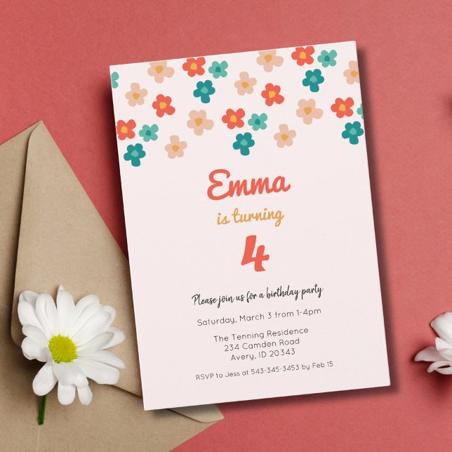 Retro Daisies Invitación a la fiesta de cumpleaños (Subido por el creador)