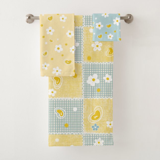 Retro Daisy Floral Pattern Yellow and Blue (In situ)